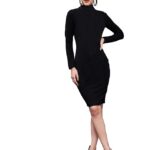 Black Turtle Neck Bodycon Dress Comfy Fabric