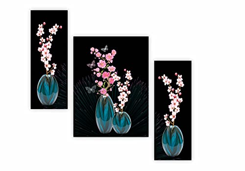 Saf Set Of 3 Flower Uv Tectured Multi Effect 6 Mm Mdf Framed Decorated Gift Item 12 Inch X 18 Inch Paintings Sanfjm32429