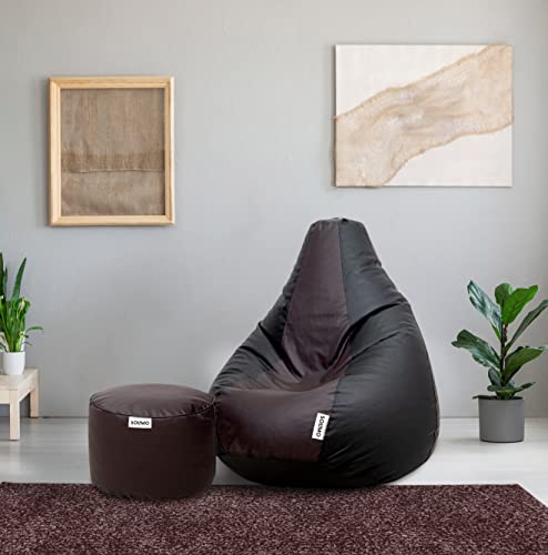 Amazon Brand – Solimo Leatherette 3Xl Bean Bag With Footrest, Ready To Use, Filled With Beans (Black And Brown)