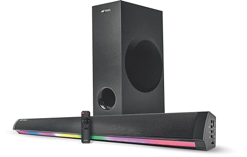 Ant Esports Sbw200| Rgb Light 200 Watts Sound Bar With 5.5 Inch Subwoofer, Hdmi/Optical/Aux/Usb/Tf And Bluetooth 5.0 Connection,Fm Radio,Bass Adjustable,Wall Mountable,4 Eq Modes,Remote Control–Black