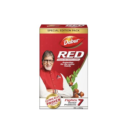 Dabur Red Toothpaste – 750G (250Gx3) Special Edition Pack | World’S No.1 Ayurvedic Paste | Fluoride Free | Helps In Bad Breath Treatment, Cavity Protection, Plaque Removal | For Whole Mouth Health | Power Of 13 Potent Ayurvedic Herbs