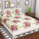 Bsb Home Microfiber 144 Tc Aspire 2.O Collections Soft Breathable Wrinklefree Floral Printed Double Bedsheets With 2 Regular Size Pillow Covers, Color White Green Pink Rose