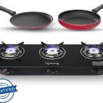 Lifelong Llcmbgs03 Combo – Cooktop + Flat Tawa + Fry Pan Top Glass Manual Gas Stove(3 Burners)