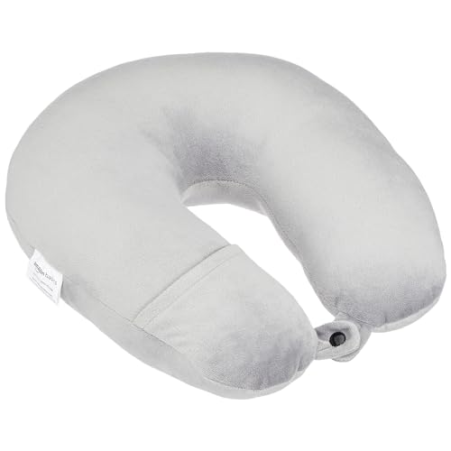 Amazon Basics Travel Neck Pillow, Unisex, Multipurpose, U-Shaped, Grey, Poly Fill;Velvet