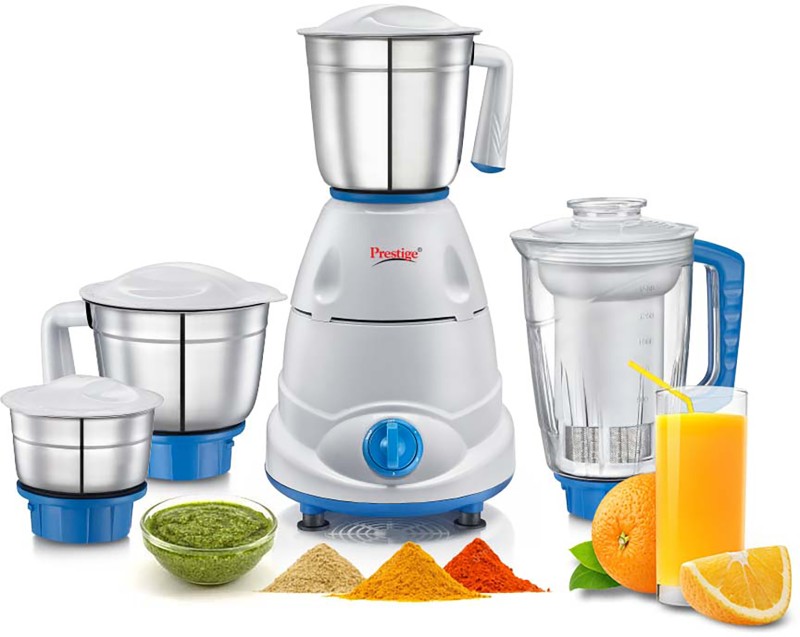 Prestige Atlas Plus 750 W Juicer Mixer Grinder Super-Efficient Stainless Steel Blades (4 Jars, Blue, White)