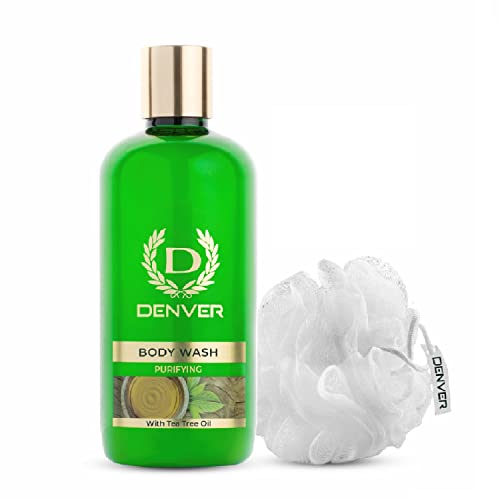 Denver Purifying Body Wash With Tea Tree Oil – 325Mlwith Loofah | Soap Free Formula – Deep Cleansing Bath Gel Cleanser For Men