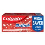 Colgate Maxfresh Toothpaste, Red Gel Paste With Menthol For Super Fresh Breath, 300G, 150G X 2 (Spicy Fresh)