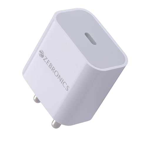 Zebronics-Ma104B Type C Single Port Adapter 20 Watts Pd, High Efficiency (White)