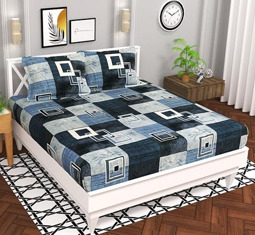 Bsb Home Microfiber 144 Tc Aspire 2.O Collections Soft Breathable Wrinklefree Cheks Printed Double Bedsheets With 2 Regular Size Pillow Covers, Color Black Grey And White