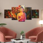 Perpetual Buddha Paintings For Wall Decoration – Set Of Five, 3D Scenery Vastu Painting For Living Room Large Size With Frames For Home Decoration, Hotel, Office (75 Cm X 43 Cm) Brkd