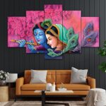 Perpetual Radha Krishna Paintings For Wall Decoration – Set Of Five, 3D Scenery Vastu Painting For Living Room Large Size With Frames For Home Decoration, Hotel, Office (75 Cm X 43 Cm) K5D