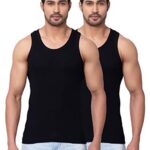 Dixcy Scott Men’S Regulart Fit Solid Vest (Pack Of 2) (K1-Pr4480_Black_L