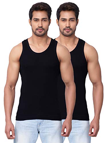 Dixcy Scott Men’S Regulart Fit Solid Vest (Pack Of 2) (K1-Pr4480_Black_L