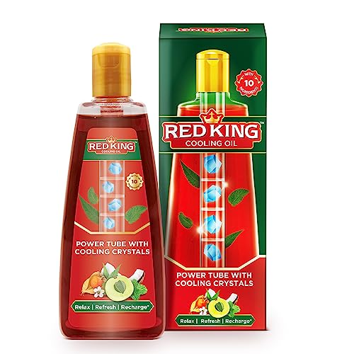 Red King Cooling Oil|Non Sticky| Power Of 10 Ayurvedic Ingredients| Relieves Fatigue, Sleeplessness, Headache And Stress, 280Ml