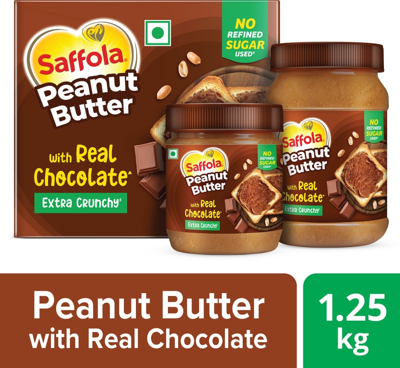 Saffola Peanut Butter With Real Chocolate, Crunchy, High Protein, No Refined Sugar,Combo 1250 G