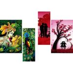 Saf Beautiful Combo – Set Of 3 Lord Radha Krishna Flute Love & Peacock Greenery Beautiful & Set Of 3 Couple Beautiful Painting (12 X 18 Inch)