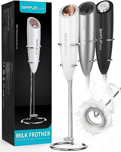 Simpletaste Electric Milk Stand, One Touch Hand Whisk Powered Cappuccino Coffee Frother, White