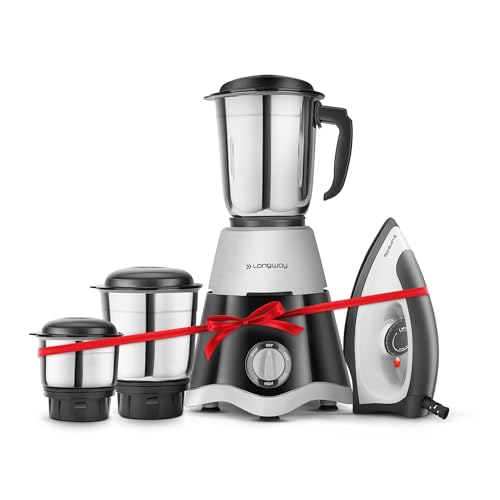 Longway Super Dlx 700 W Mixer Grinder With 3 Jars (Powerful Motor With 1 Year Warranty, Black & Gray) & Kwid 750 W Dry Iron (Black & Gray)