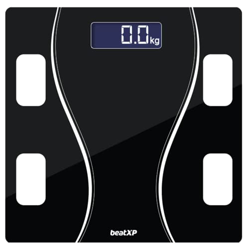 Beatxp Black Art Weighing Machine With Backlit Lcd Panel & 6Mm Thick Tempered Glass, Weight Machine For Body Weight With 2 Year Warranty