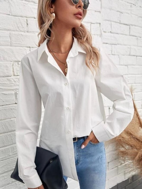 Btd Fashion Women Solid Casual White Shirt