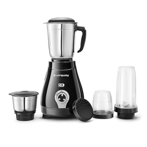 Longway Reo 550W Mixer Grinder With 4 Jars (Powerful Motor With 1 Year Warranty, Black & Gray)