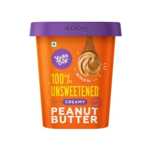 Yogabar 100% Pure Peanut Butter | Creamy & Yummy Unsweetened | Slow Roasted | Non-Gmo Premium Peanuts | No Added Sugar – 400Gm