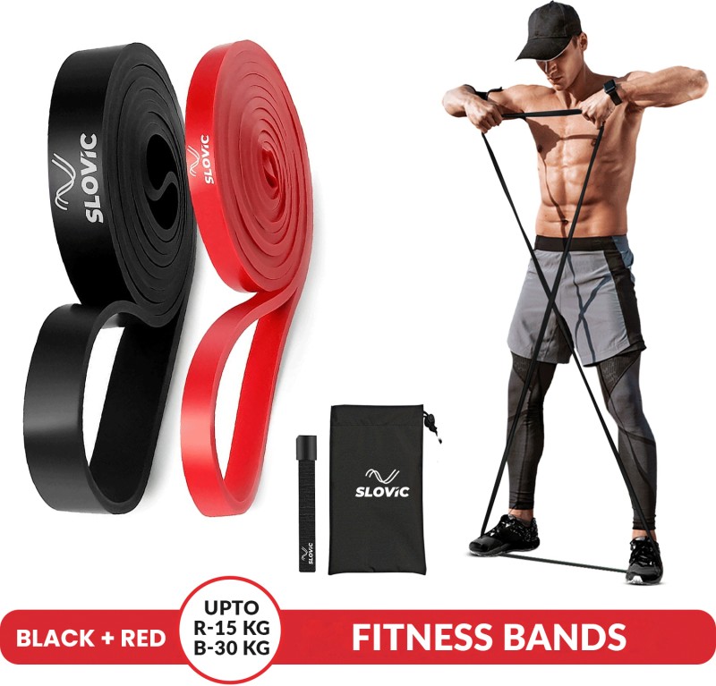 Slovic Resistance Tpe Bands For Workout – Black & Red |Band For Home Gym Fitness Fitness Band(Black, Red, Pack Of 2)