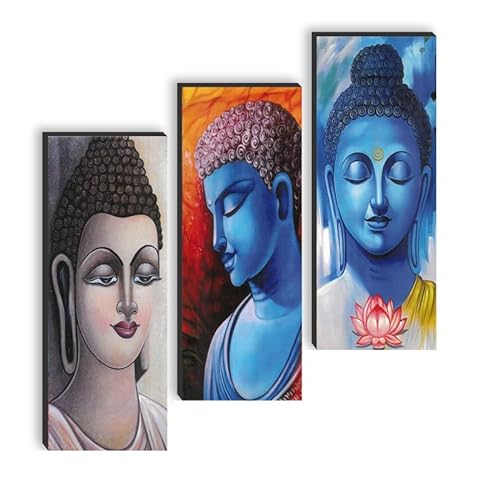 Saf Set Of 3 Lord Buddha Uv Textured Self Adeshive Wall Painting For Home Decoration Sanf-Sj33