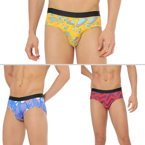 Bummer Men’S Printed Micro Modal Briefs Underwear | Ultra Soft & Breathable | Combo Pack Of 3