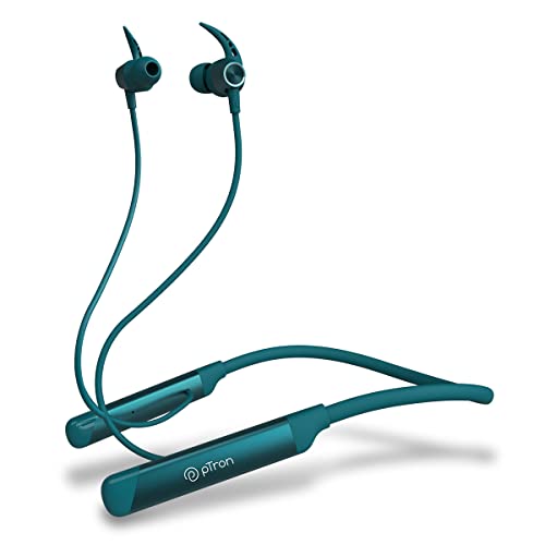 Ptron Tangent Sports, 60Hrs Playtime, Enc Bt5.2 Headphones, Aptsense 40Ms Low Latency Gaming, Deep Bass, Dual Pairing, In-Ear Wireless Earphones, Hd Mic, Type-C Fast Charging & Voice Assist (Green)