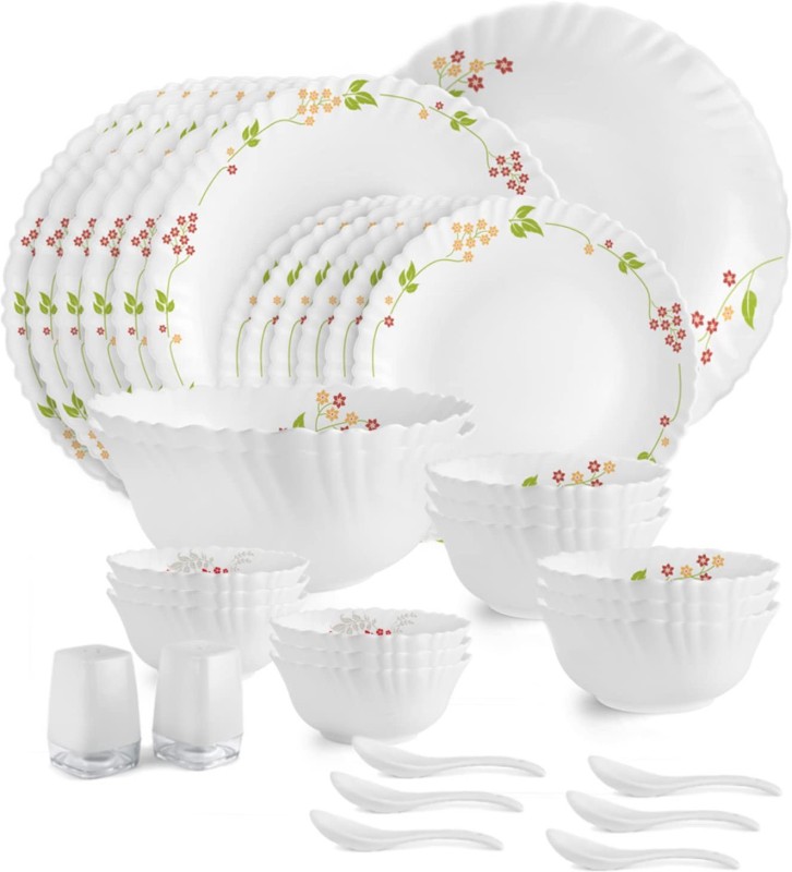 Cello Pack Of 35 Opalware Dazzle Secret Garden Dinner Set(White, Microwave Safe)