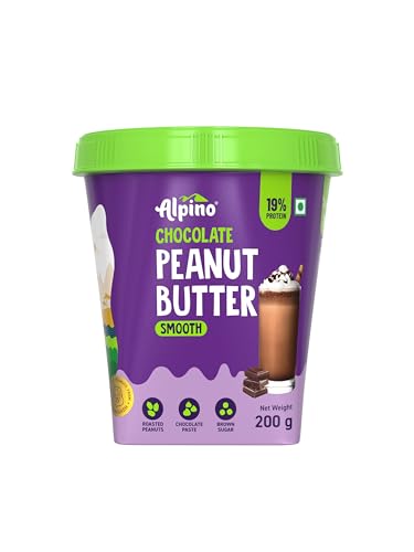 Alpino Chocolate Peanut Butter Smooth 200 G – Roasted Peanuts, Chocolate Paste, Brown Sugar & Sea Salt – 24G Protein, Gluten Free – Plant Based Peanut Butter Creamy