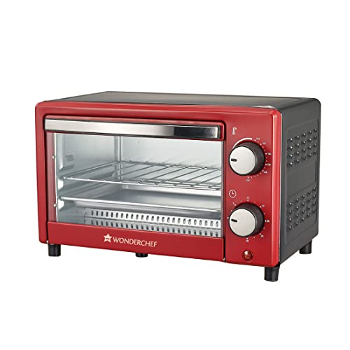 Wonderchef Oven Toaster Griller (Otg) Crimson Edge – 9 Litres – With Auto-Shut Off, Heat-Resistant Tempered Glass, Multi-Stage Heat Selection, 2 Yrs Warranty, 650W, Red | Bake Grill Roast | Easy Clean