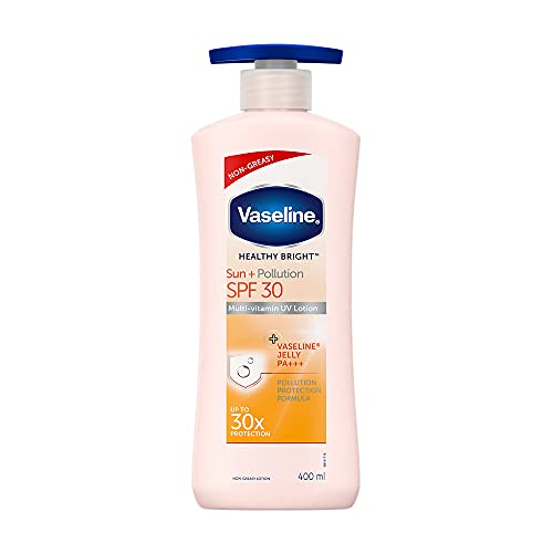 Vaseline Healthy Bright, Sun + Pollution Protection Daily Moisturizer, 400Ml, For Glowing Skin, 2-In-1 Body Lotion With Spf 30, Fast Absorbing And Non-Sticky, For Dry Skin, For Men & Women