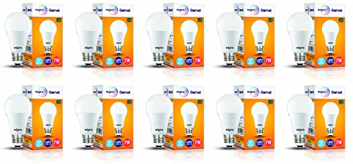 Wipro Garnet 7W Led Bulb For Home & Office |Cool Day White (6500K) | E27 Base|220 Degree Light Coverage |4Kv Surge Protection |400V High Voltage Protection |Energy Efficient | Pack Of 10