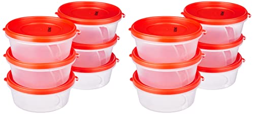 Amazon Brand – Solimo Nestable & Stackable Polypropylene Container Set, Round, 500 Ml, Set Of 12, Red