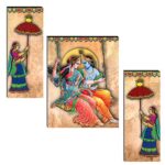 Indianara Set Of 3 Radha Krishna Mdf Art Painting (3756Fl) Without Glass 4.5 X 12, 9 X 12, 4.5 X 12 Inch