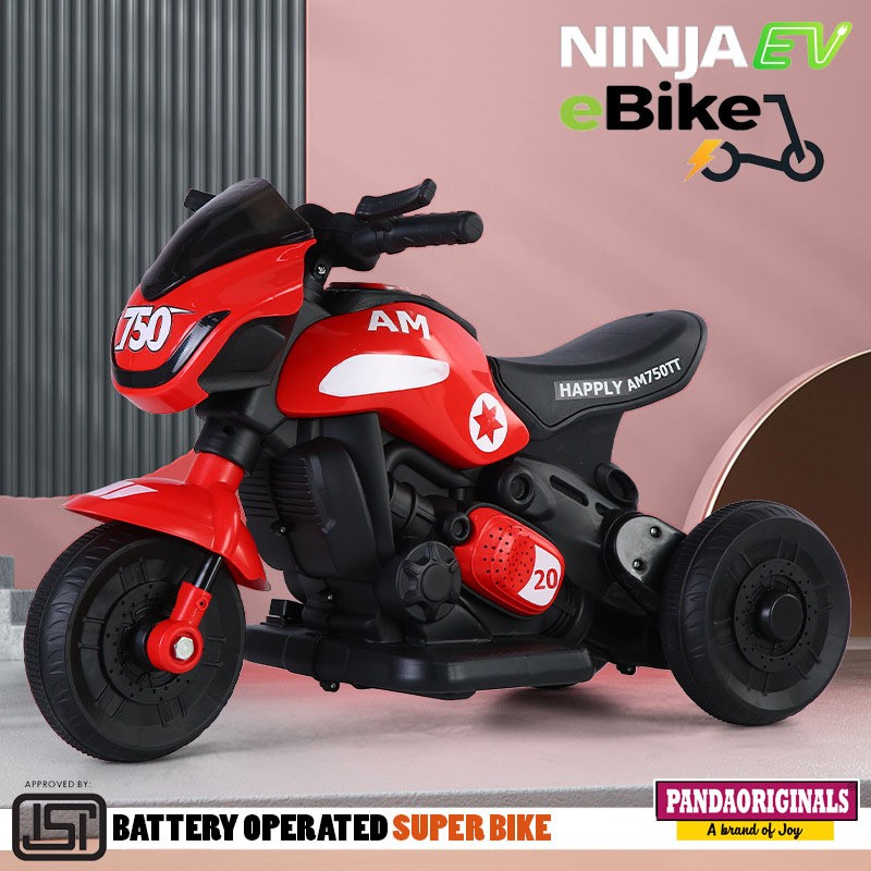 Pandaoriginals Ninja Ev With Music And Lights, Forward And Backward Gear, Built In Mp3 Player Bike Battery Operated Ride On(Red)