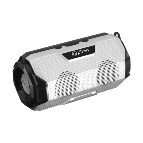 Ptron Newly Launched Fusion Rock 16W Portable Bluetooth 5.0 Speaker With Dual Drivers, 6Hrs Playtime, Speaker For Phone/Laptop/Tablets, Aux/Tf Card/Usb Drive Playback & Tws Function (Silver/Black)