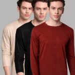 Inktees Solid Men Round Neck Beige, Black, Maroon T-Shirt