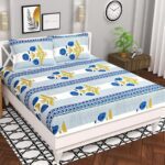 Bsb Home Microfiber 144 Tc Aspire 2.O Collections Soft Breathable Wrinklefree Floral Printed Double Bedsheets With 2 Regular Size Pillow Covers, Color White & Blue Rose