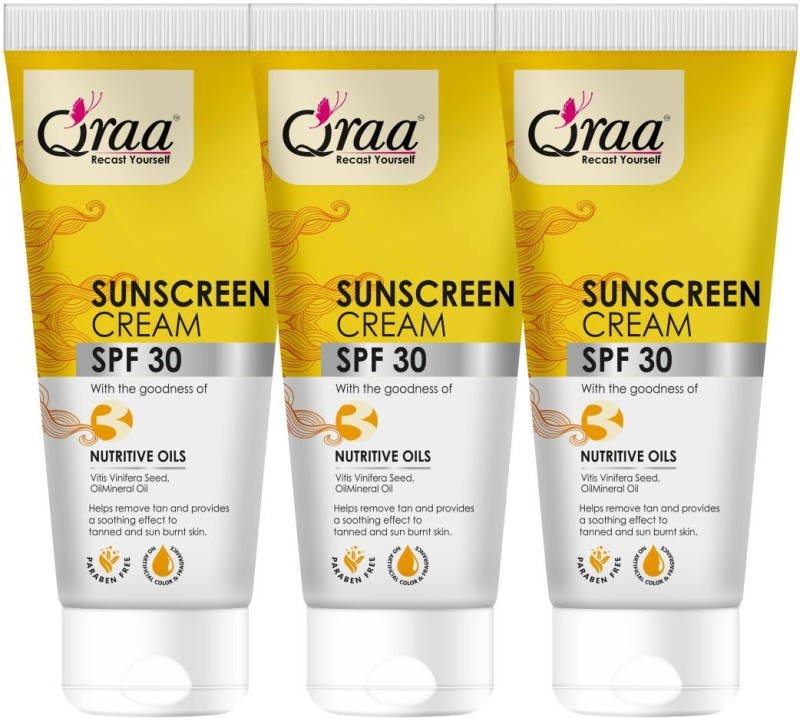 Qraa Sunscreen – Spf 30 , For Men & Women, Non-Greasy Pa++++ Sunscreen Cream Spf 30|Helps Remove Tan|Helps In Sun Burn| Pack Of 3(150 G)