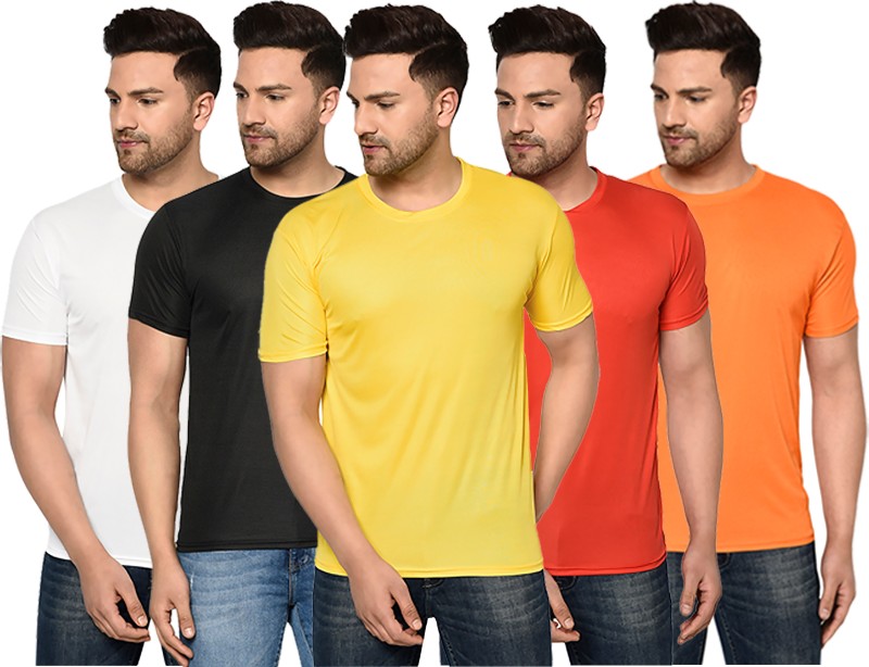 Inktees Solid Men Round Neck Multicolor T-Shirt