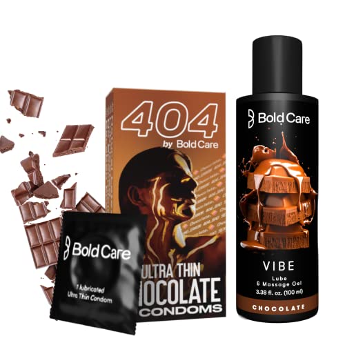 Bold Care 404 Super Ultra Thin Chocolate Flavored Condoms For Men – 60 Microns – 10 Units + Bold Care Vibe – Natural Personal Lubricant For Men & Women – Premium Chocolate Flavour – 100 Ml – Combo