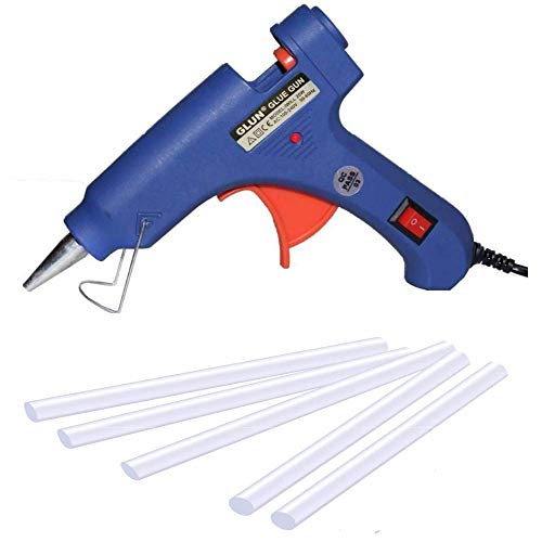 Glun20W 20Watt Mini Blue 7 Mm Hot Melt Glue Gun With 5 Sticks (Blue, 5)