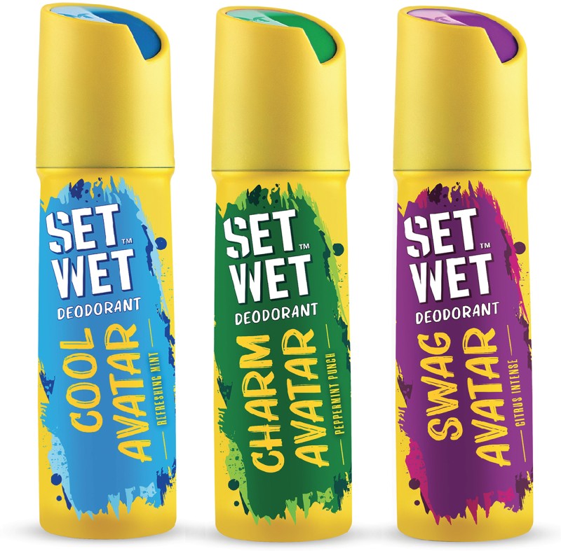 Set Wet Cool, Charm And Swag Avatar Deodorant Spray  –  For Men(450 Ml, Pack Of 3)