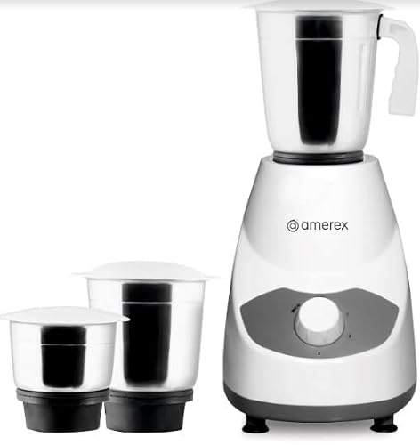 Amerex 500 Watt Mixer Grinder With 3 Jars, Stainless Steel Blades, 500 Watt, 2 Years Warranty, White