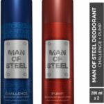 Denver Combo Of Man Of Steel Challenge + Pump Long Lasting Deodorant Spray  –  For Men(400 Ml, Pack Of 2)