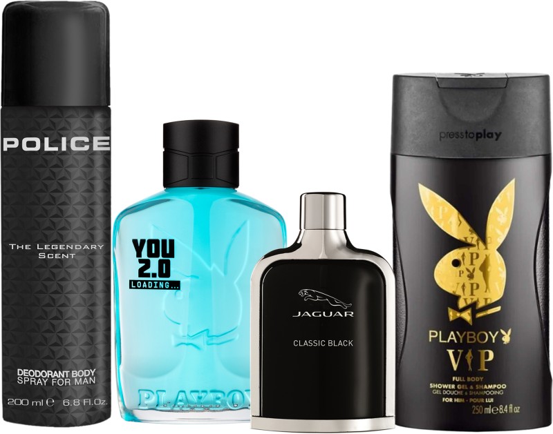 Jaguar Valentine’S Day Special Fragrance Gift Set For Men (Edt 40Ml + Police Deo 200Ml + Playboy Edt 100Ml & Shower Gel 250Ml)(4 Items In The Set)