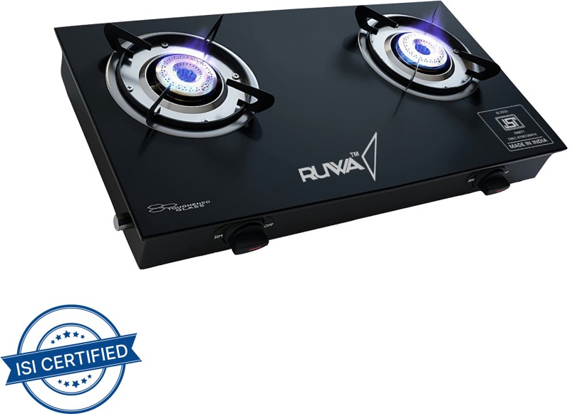 Ruwa Steel, Glass Manual Gas Stove(2 Burners)